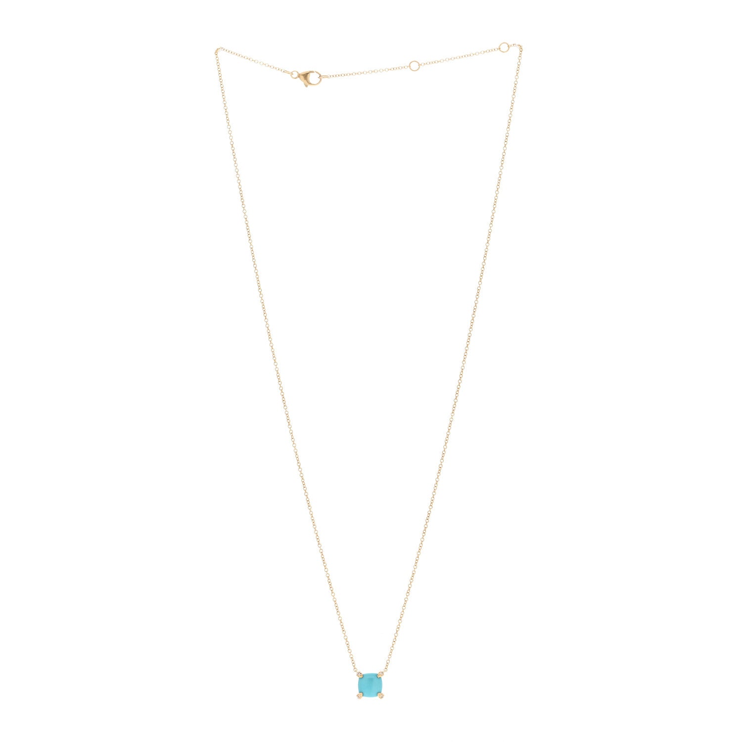 David Yurman 18K Yellow Gold Diamond Turquoise 7mm Petite Chatelaine Pendant Necklace 2 of 4