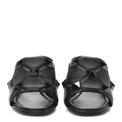 Valentino Garavani Nappa Quilted Monochrome Roman Stud 65mm Slide Sandals 35 Black 2 of 9