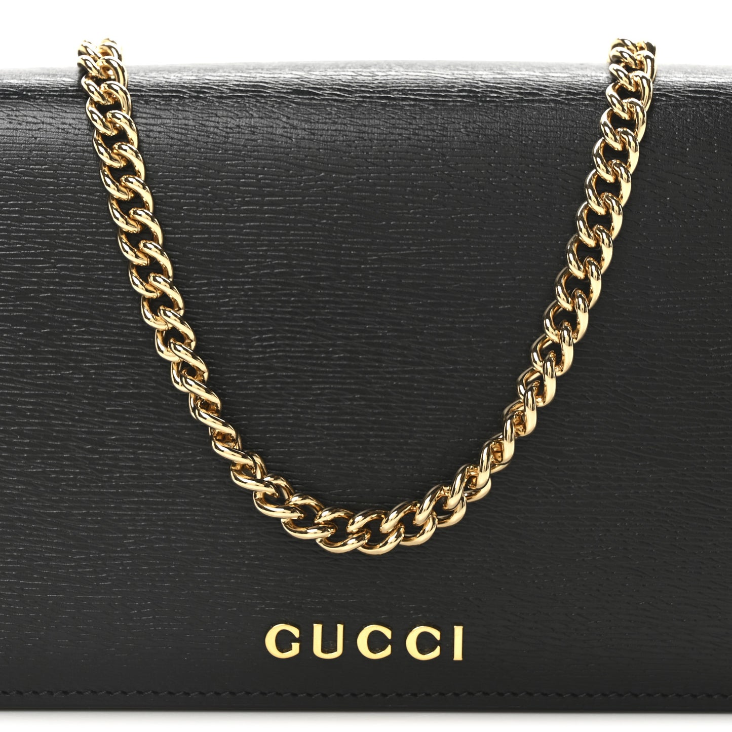 Textured Calfskin Script Logo Wallet On Chain Black