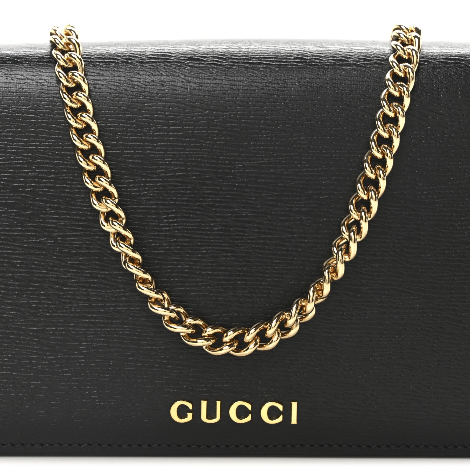 Gucci Textured Calfskin Script Logo Wallet On Chain Black 7 of 9