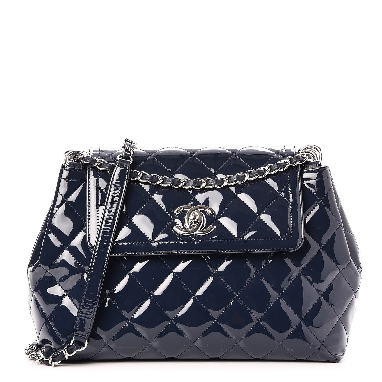 Chanel Patent Quilted Large Coco Shine Accordion Flap Navy 1 of 8