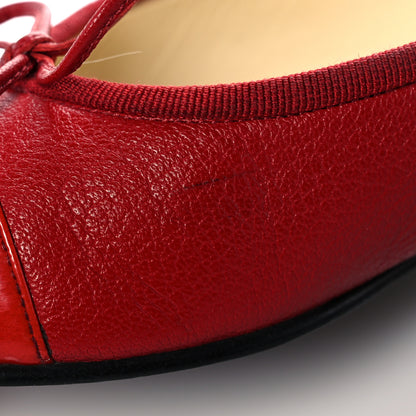 Chanel Goatskin Patent Cap Toe CC Ballerina Flats 37.5 Red 10 of 13