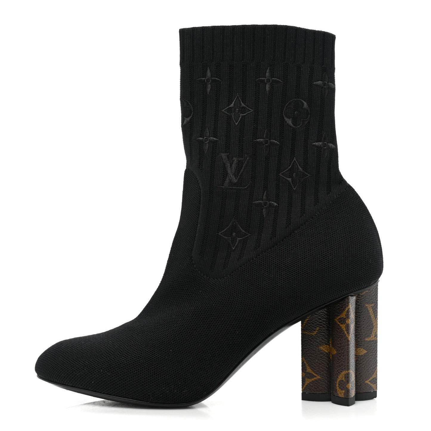 Monogram Stretch Fabric Silhouette Ankle Boots 38 Black