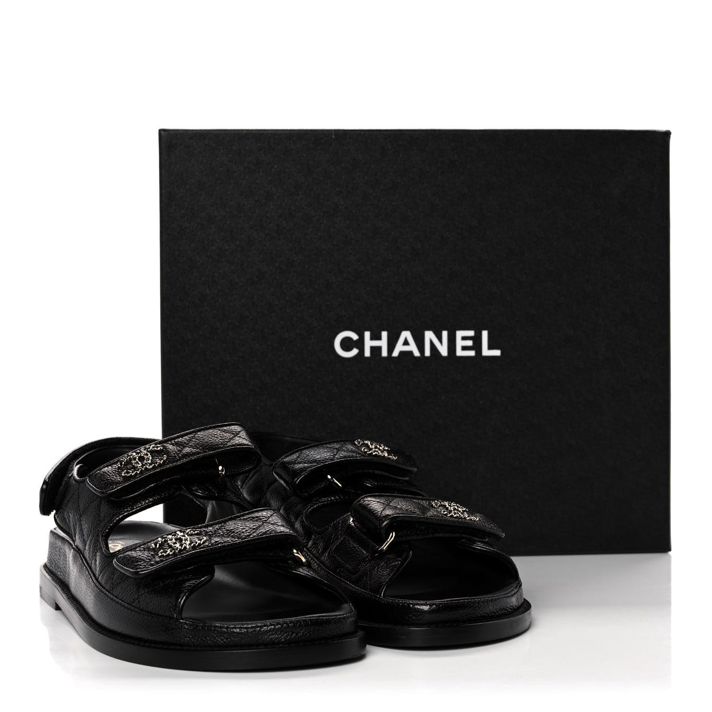 Grained Calfskin Velcro Dad Sandals 37.5 Black
