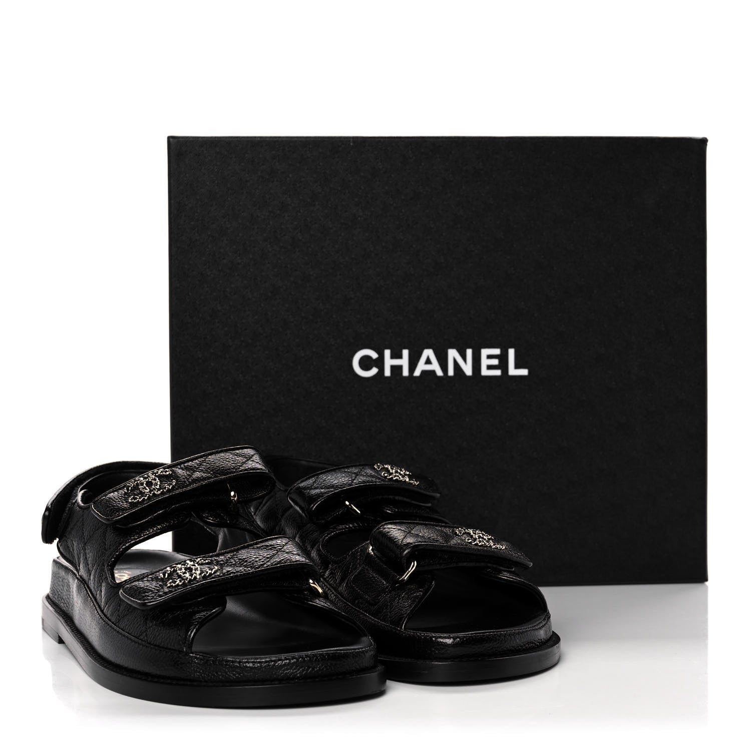 Chanel Grained Calfskin Velcro Dad Sandals 37.5 Black 10 of 10