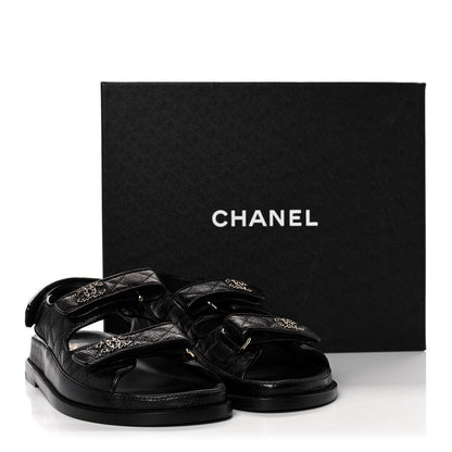 Chanel Grained Calfskin Velcro Dad Sandals 37.5 Black 10 of 10