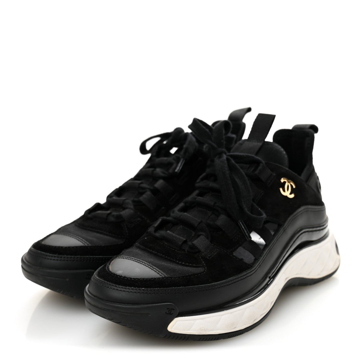 Chanel Velvet Calfskin Mixed Fibers CC Sneakers 35.5 Black 3 of 9