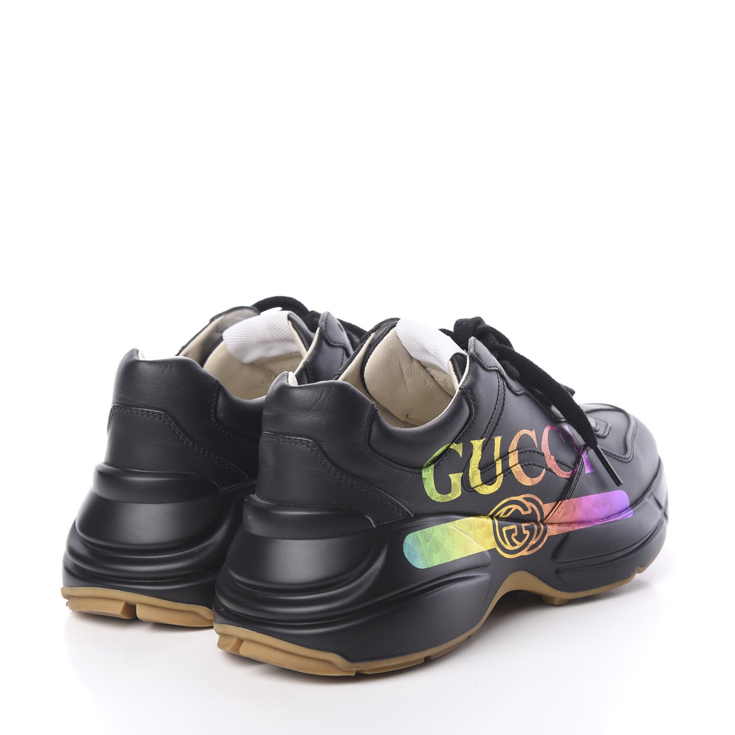 Gucci Calfskin Iridescent Logo Womens Rhyton Sneakers 36 Black 4 of 11