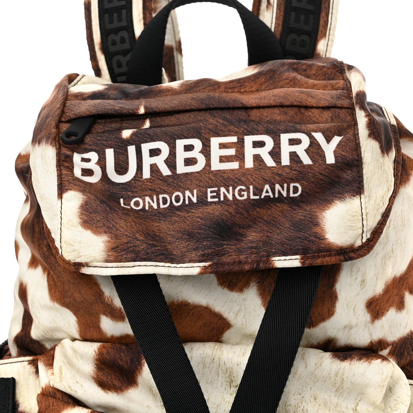 Nylon Cow Print Logo Print Backpack