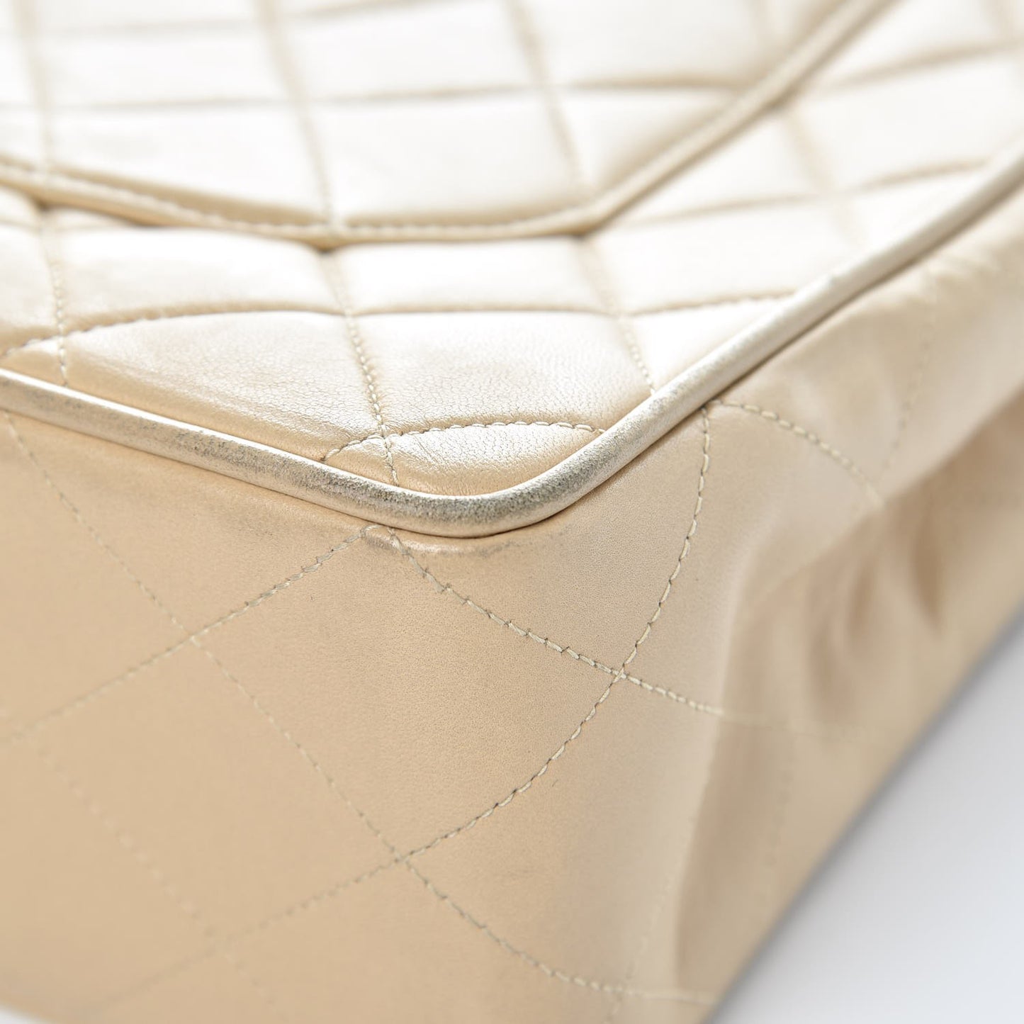 Lambskin Quilted Jumbo Single Flap Light Beige