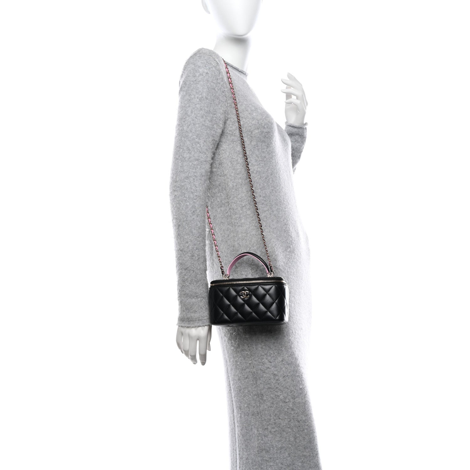 Chanel Lambskin Quilted Small Top Handle Vanity Case With Chain Black Lilac 2 of 15
