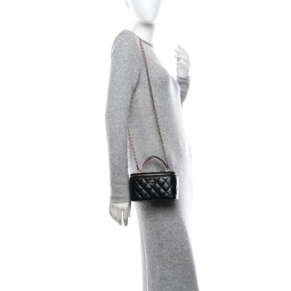 Chanel Lambskin Quilted Small Top Handle Vanity Case With Chain Black Lilac 2 of 15