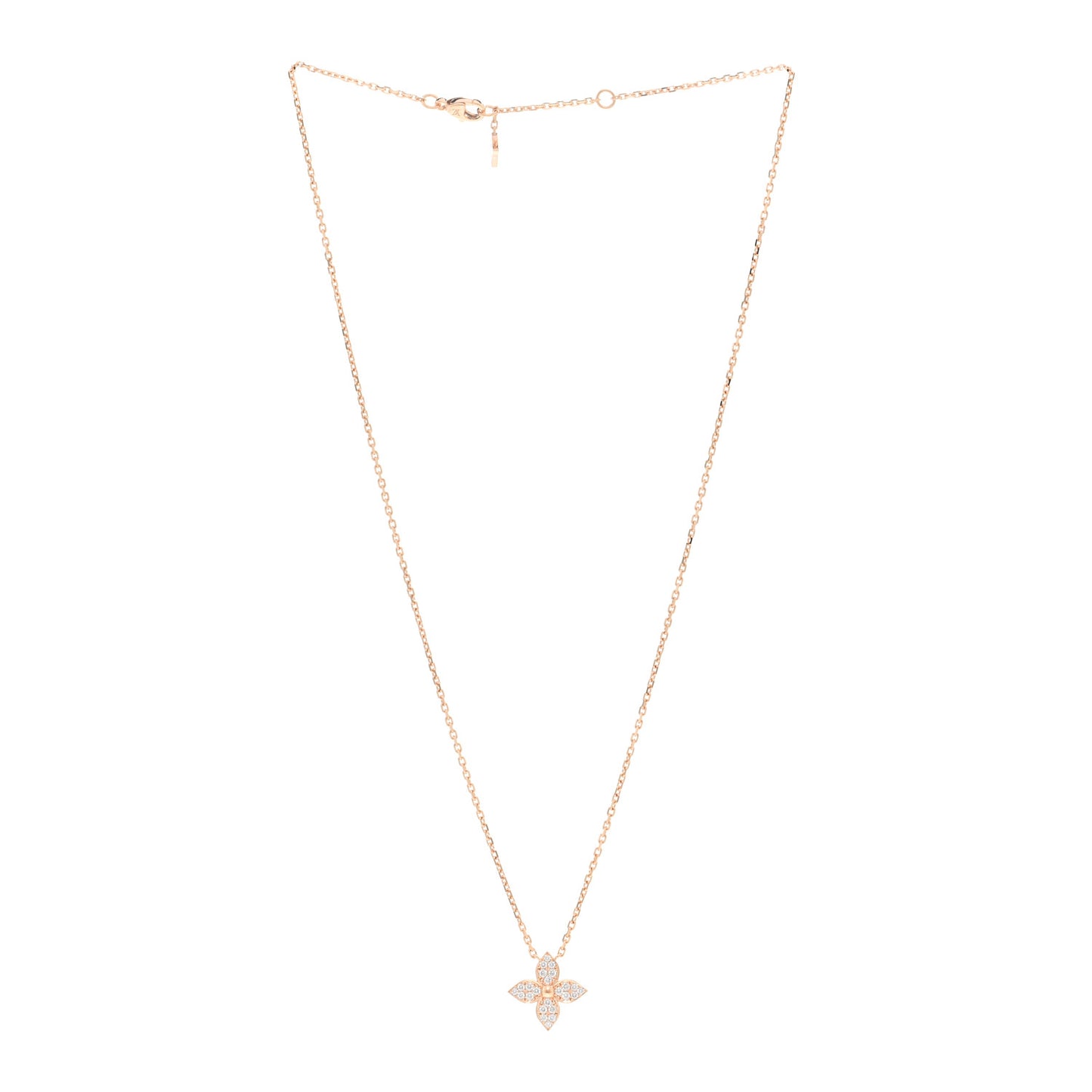 18K Pink Gold Diamond Star Blossom Pendant Necklace