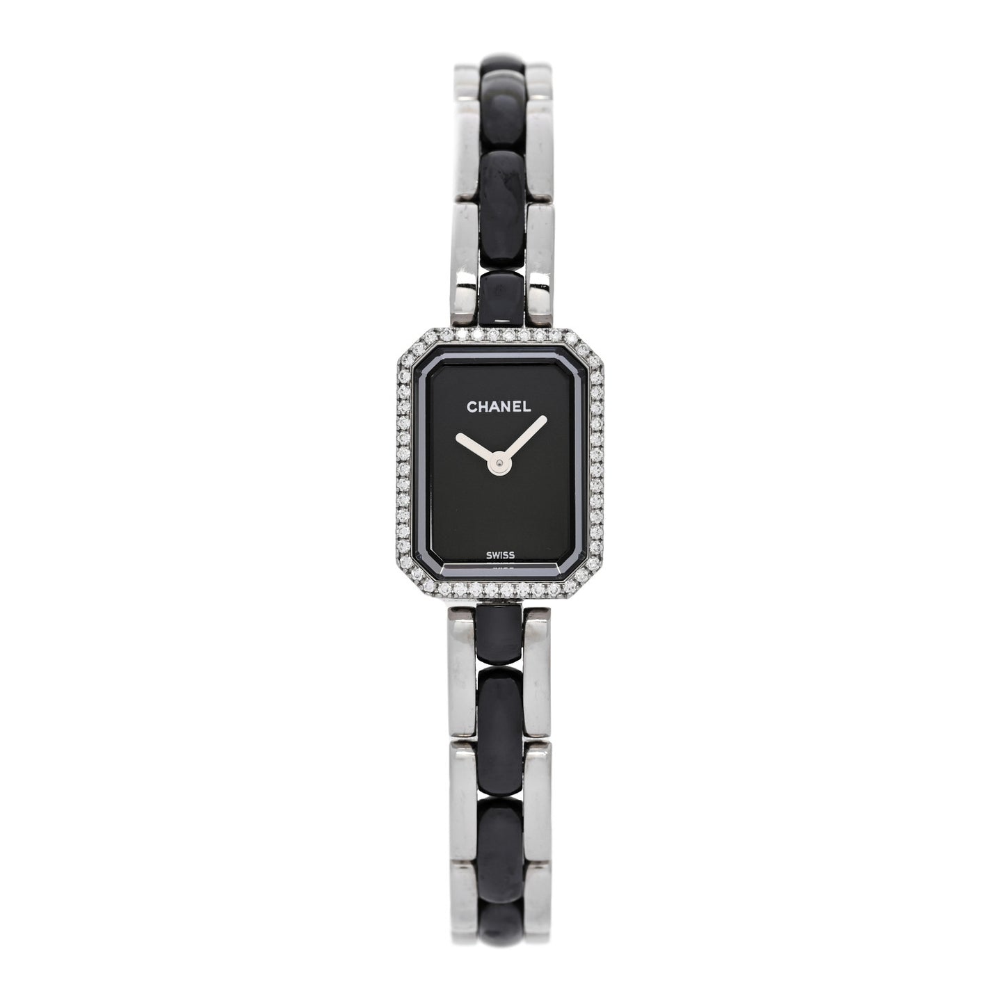 Stainless Steel Ceramic Diamond Bezel 16mm Premiere Quartz Watch Black