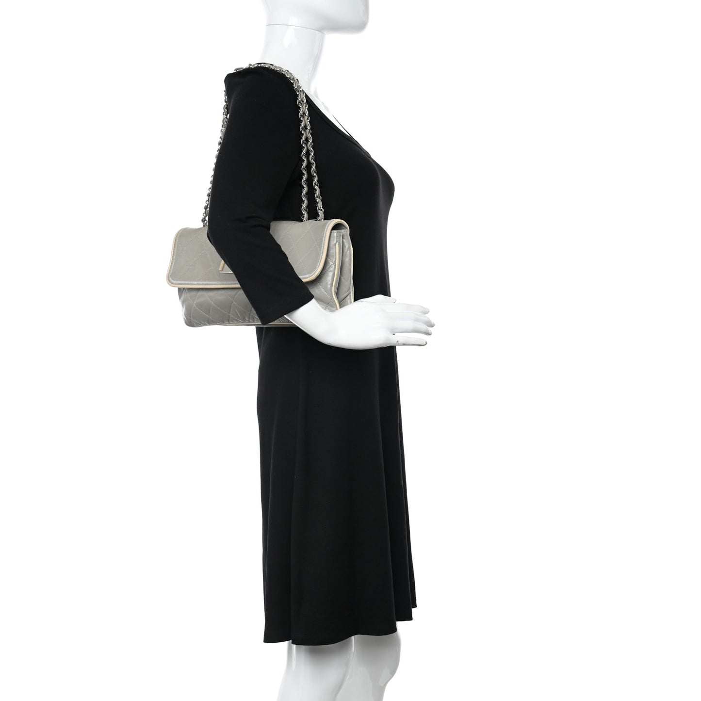 Lambskin East West Mademoiselle Flap Grey