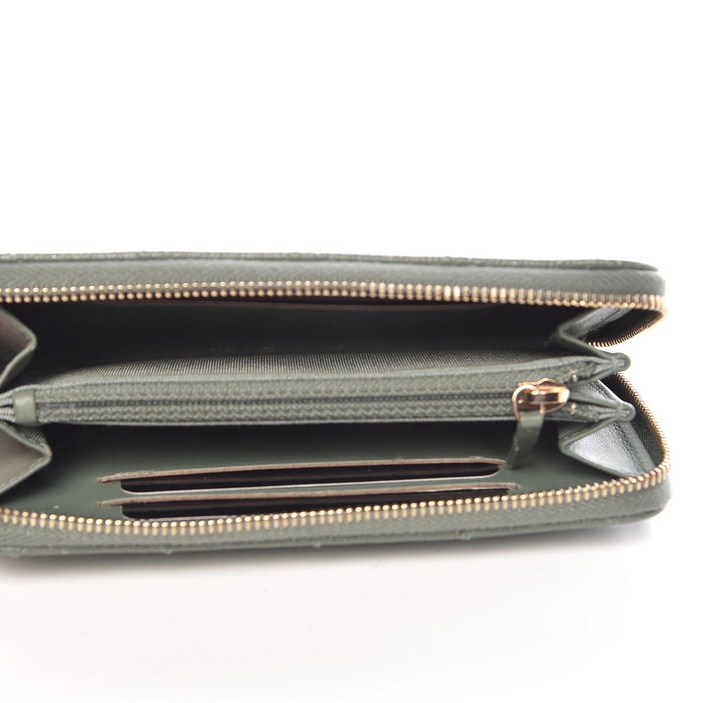Iridescent Caviar Quilted Medium Zip Around Wallet Light Green