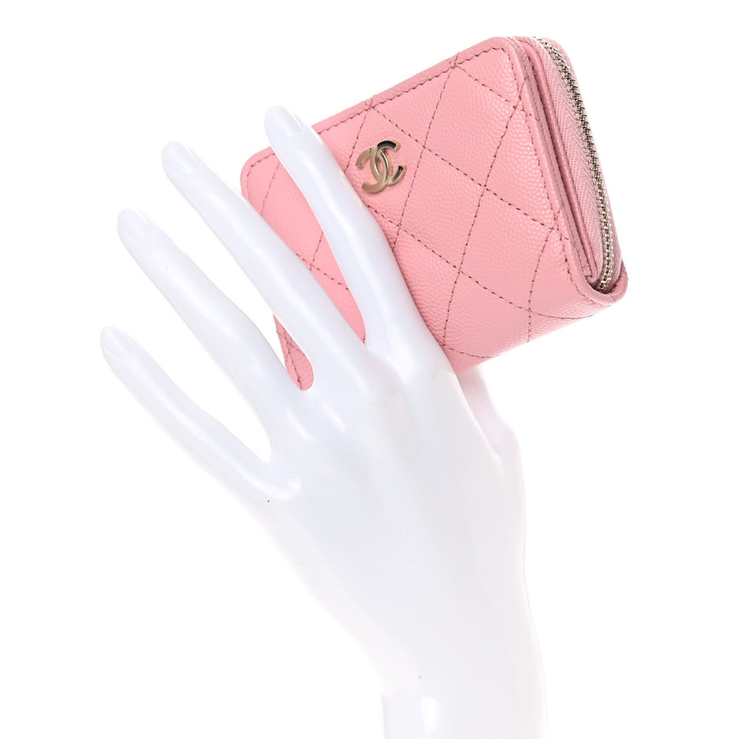 Caviar Quilted Compact Zipped Wallet Pink