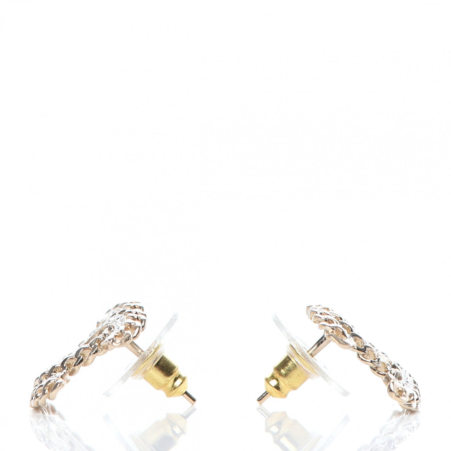 Crystal Chain CC Earrings Gold