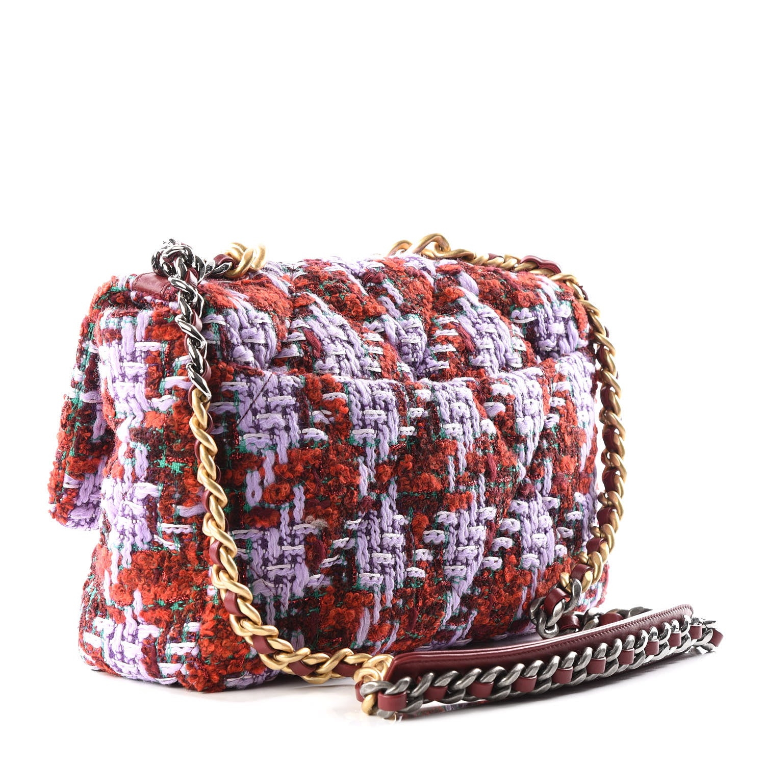 Chanel Tweed Quilted Large 19 Flap Red Purple Green 2 of 8