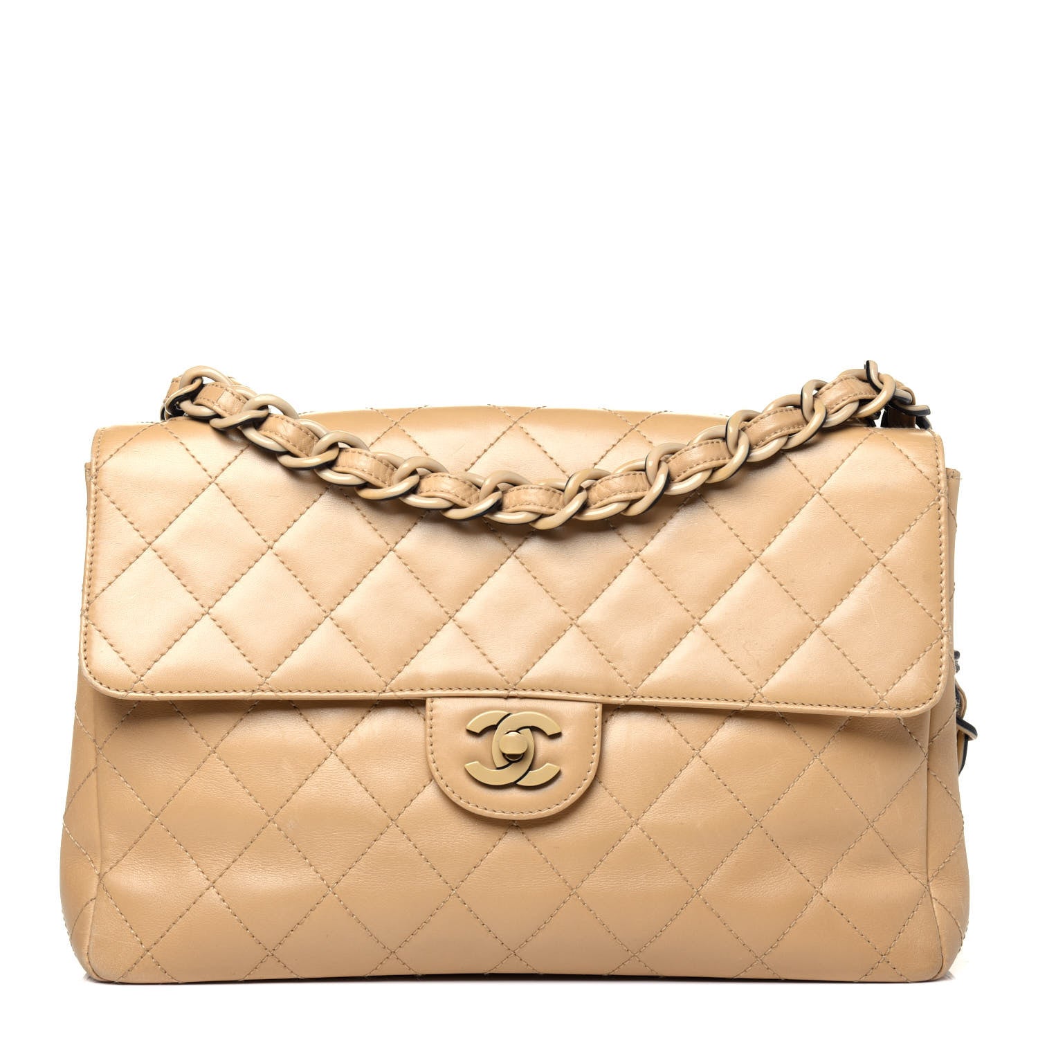 Chanel Lambskin Bekko Resin Jumbo Single Flap Beige 1 of 24