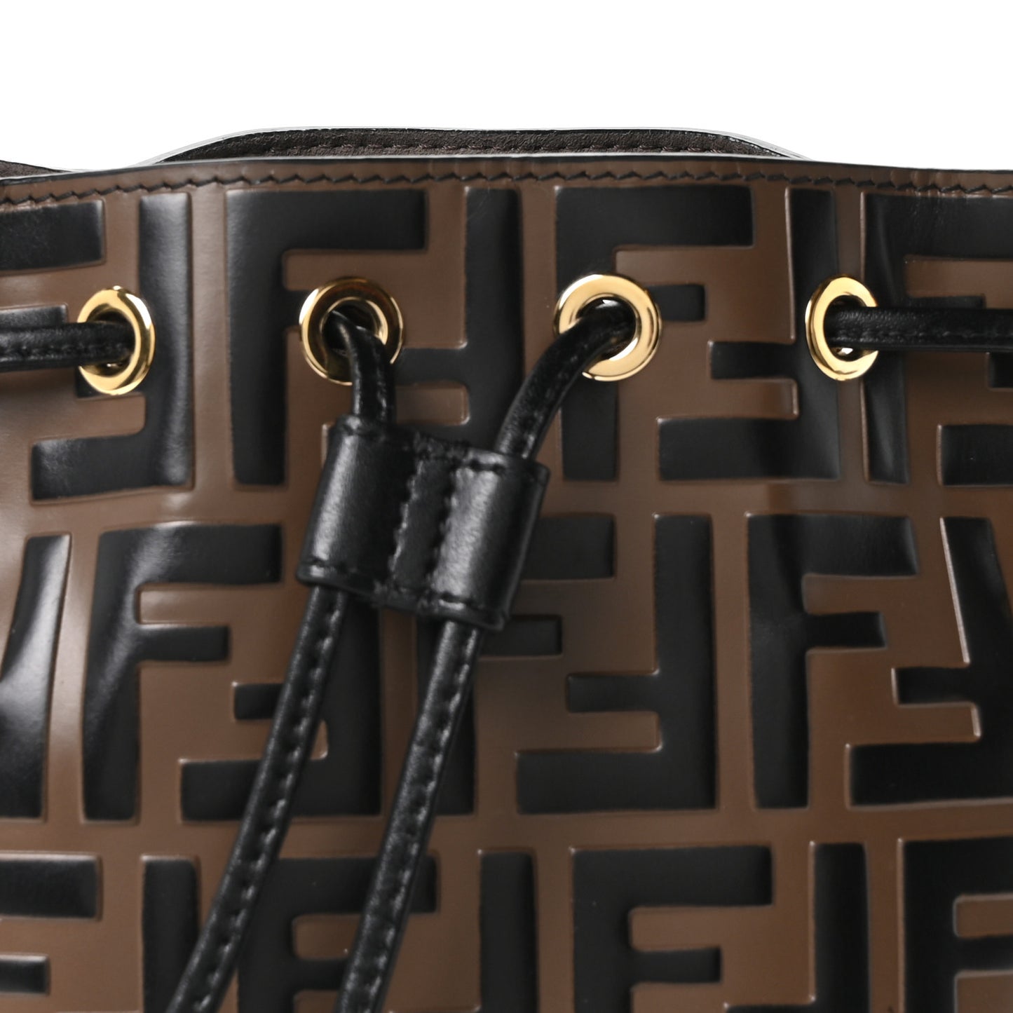 Vitello Liberty F is Fendi Bi-Color FF 1974 Embossed Mini Mon Tresor Bucket Bag Maya Black