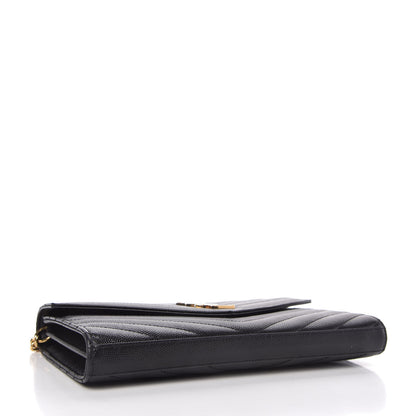 Saint Laurent Grain De Poudre Matelasse Chevron Monogram Chain Wallet Black 4 of 11