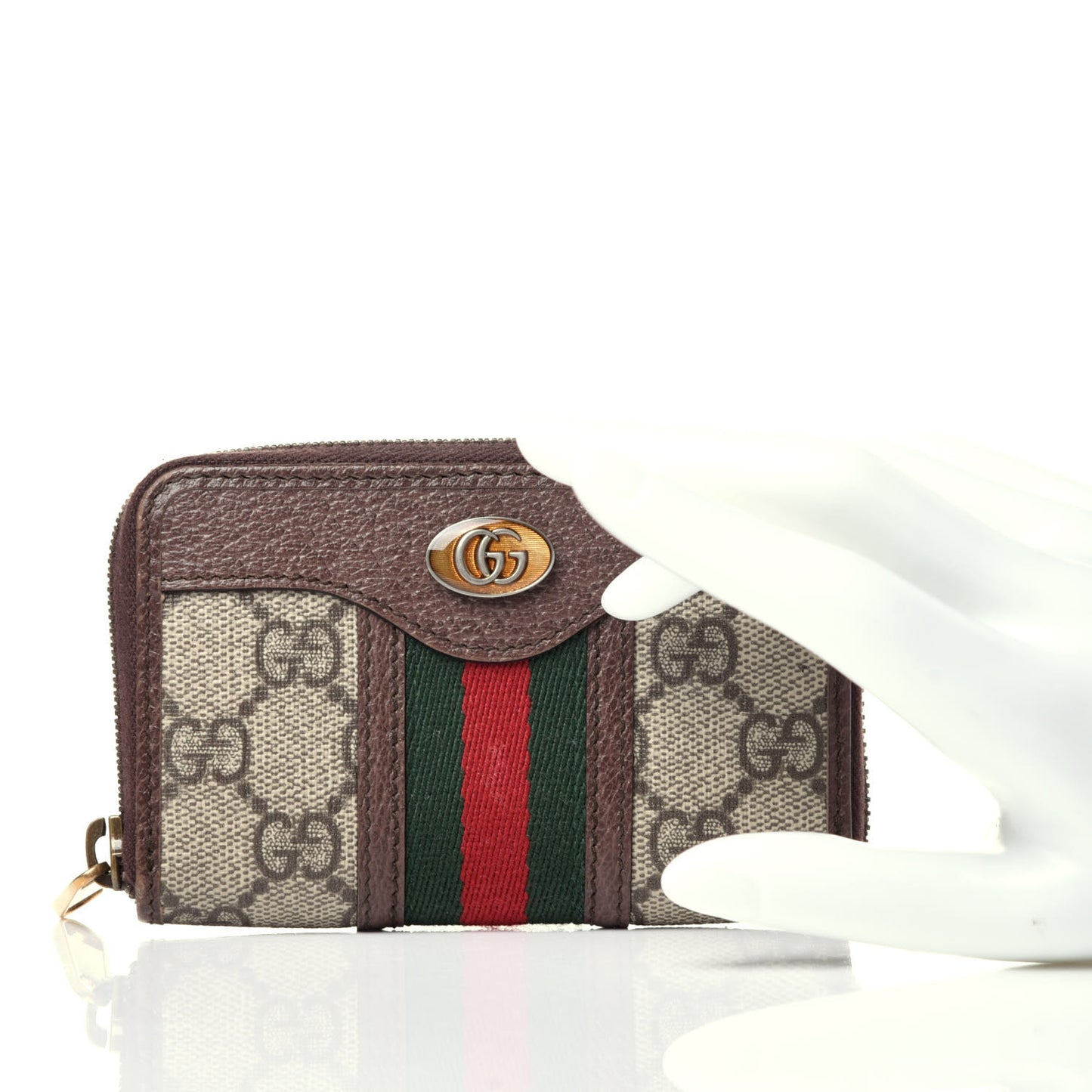 GG Supreme Web Ophidia Zip Around Card Case Brown