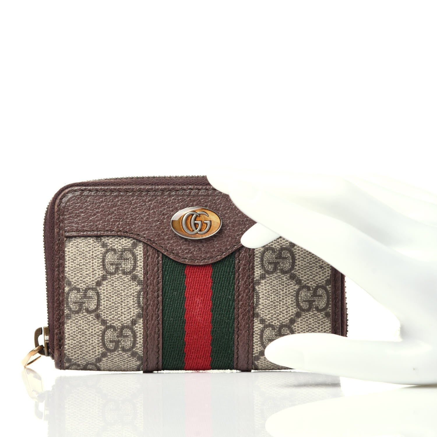 Gucci GG Supreme Web Ophidia Zip Around Card Case Brown 2 of 9