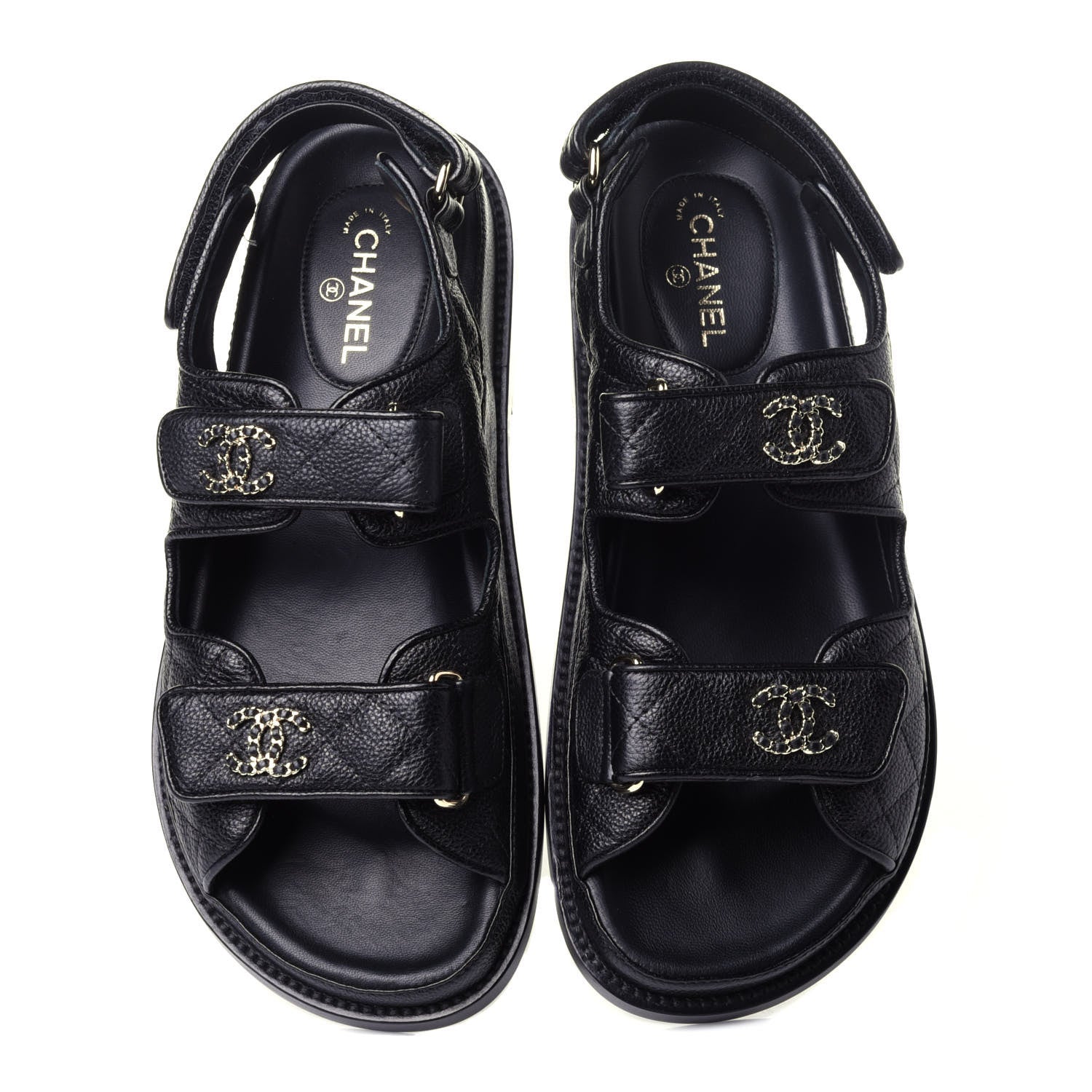 Chanel Grained Calfskin Velcro Dad Sandals 36.5 Black 6 of 13