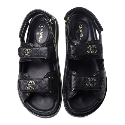 Chanel Grained Calfskin Velcro Dad Sandals 36.5 Black 6 of 13