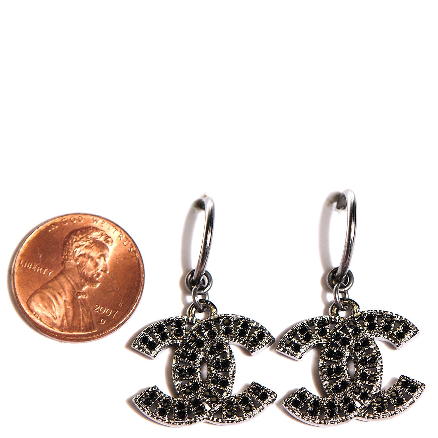 Chanel Crystal CC Drop Earrings Ruthenium 2 of 5