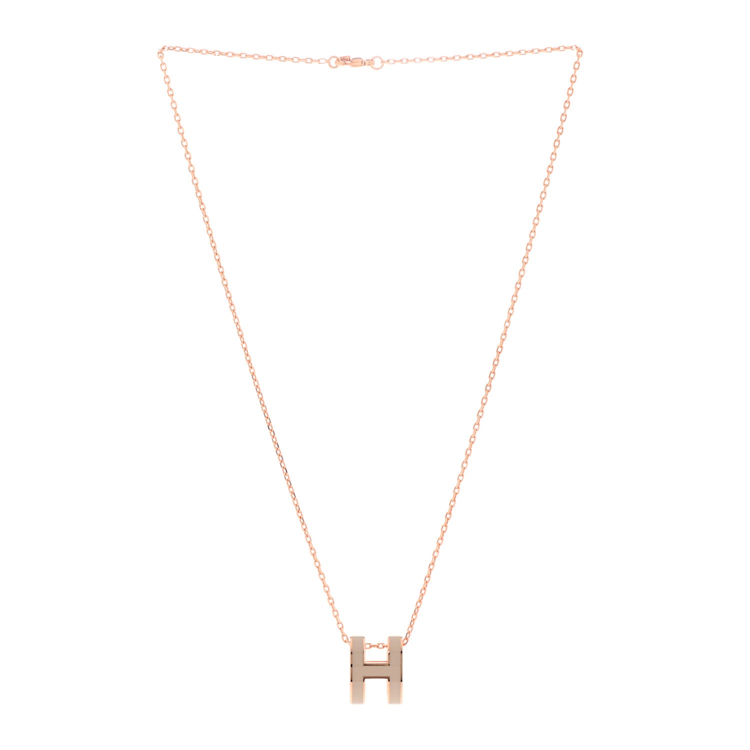 Hermes Lacquered Rose Gold Pop H Pendant Necklace Marron Glace 3 of 7