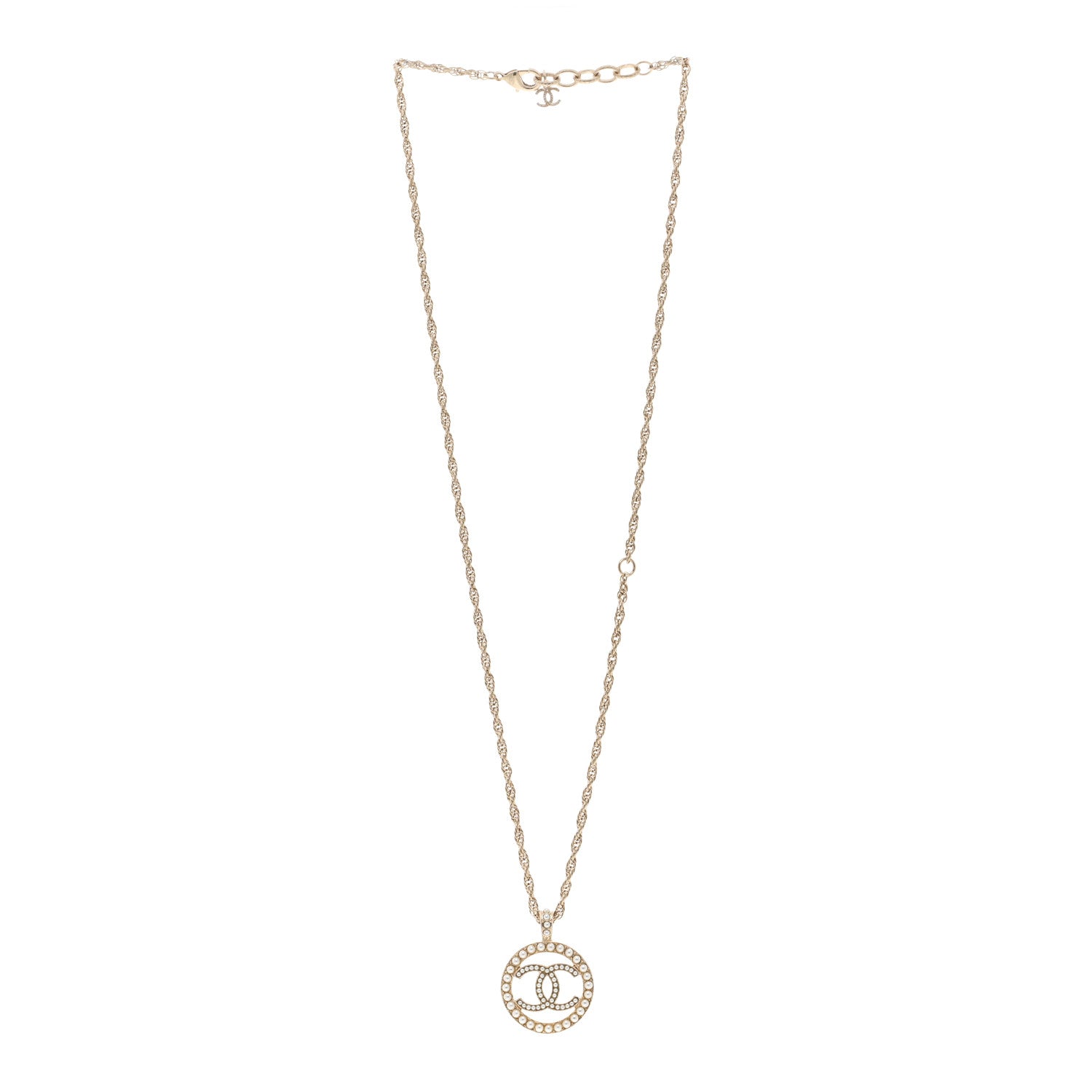 Chanel Pearl CC Round Pendant Necklace Gold 3 of 5
