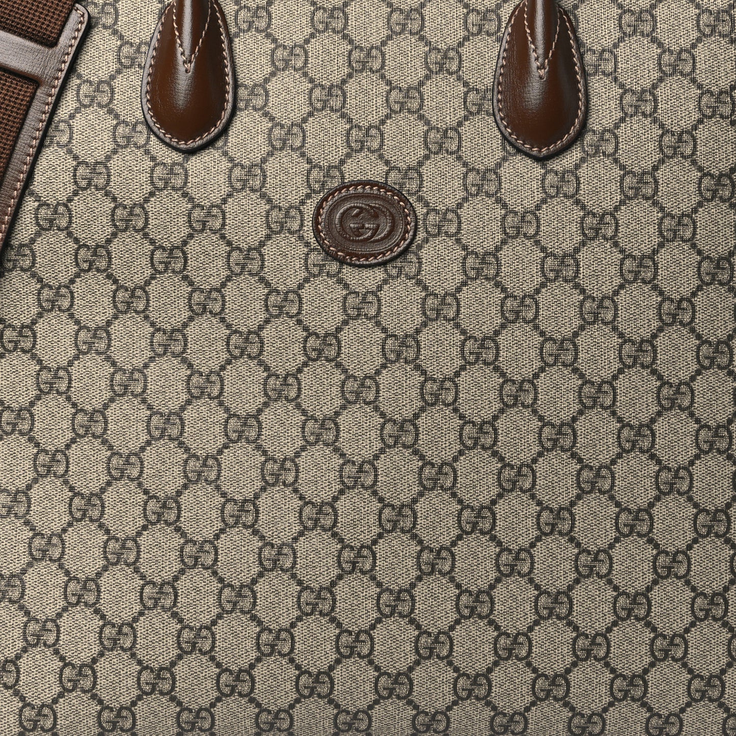 GG Supreme Monogram Azalea Calfskin Medium Retro Interlocking G Tote Bag Beige Ebony Brown Sugar