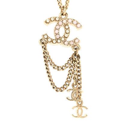 Chanel Pearl Crystal CC Chain Necklace Gold Pink 4 of 5