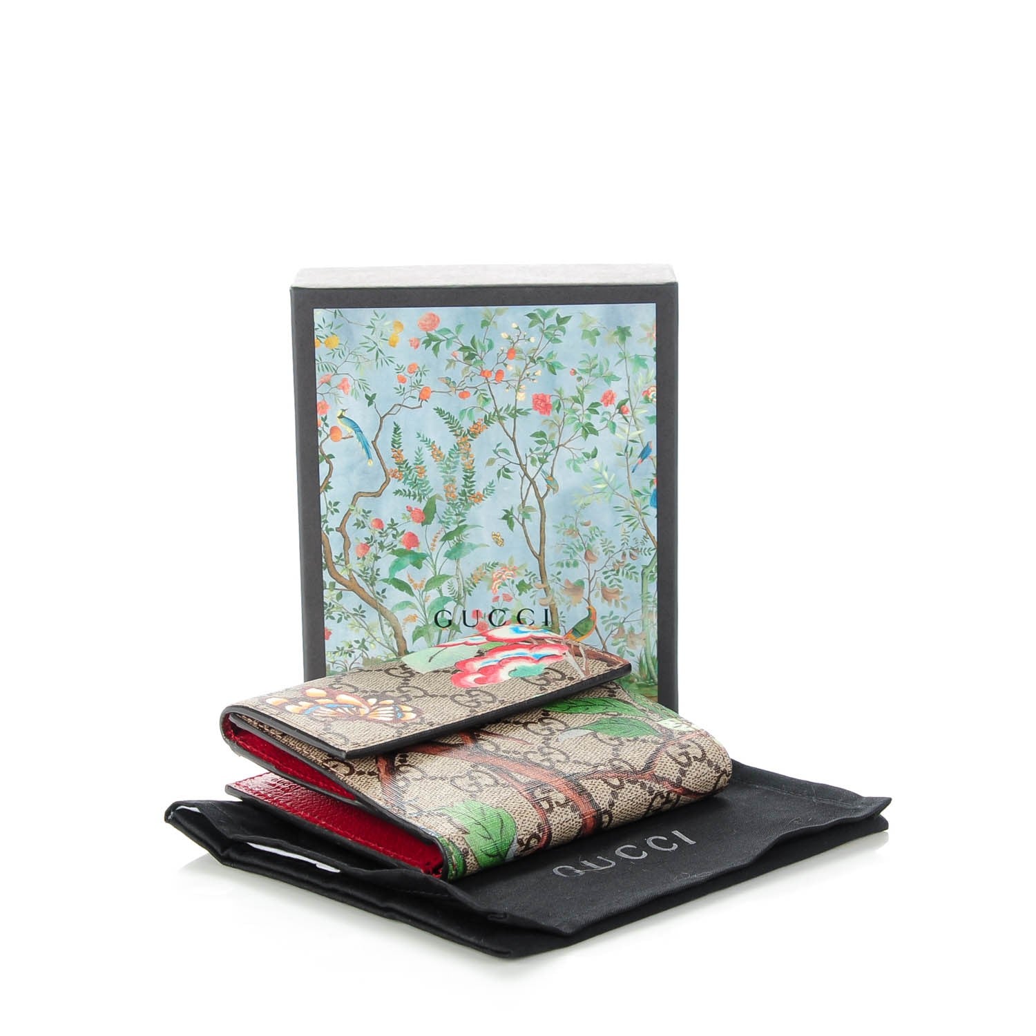 Gucci GG Supreme Monogram Tian French Flap Wallet Beige Multicolor Red 4 of 7