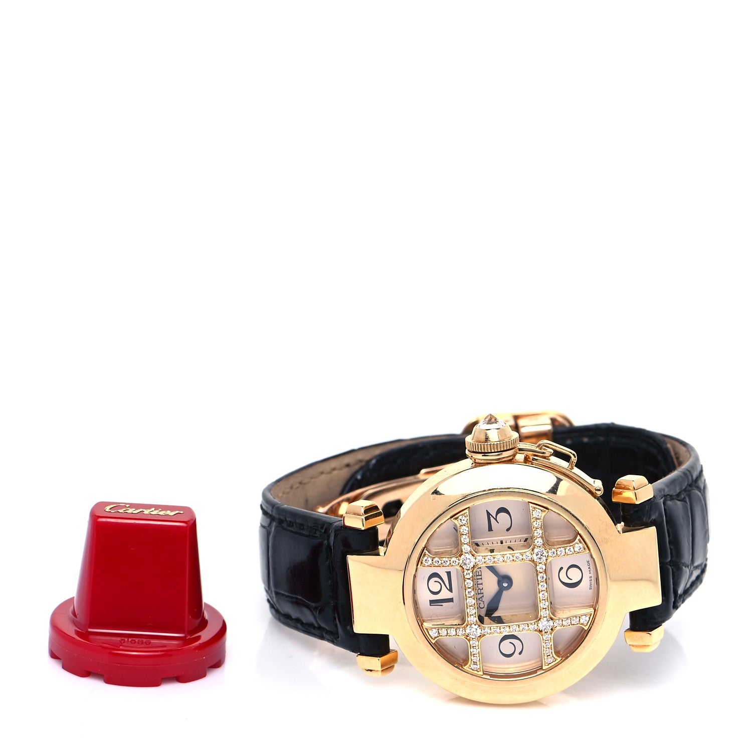 Cartier 18K Yellow Gold Alligator Diamond 32mm Pasha C Grille Quartz Watch 5 of 5