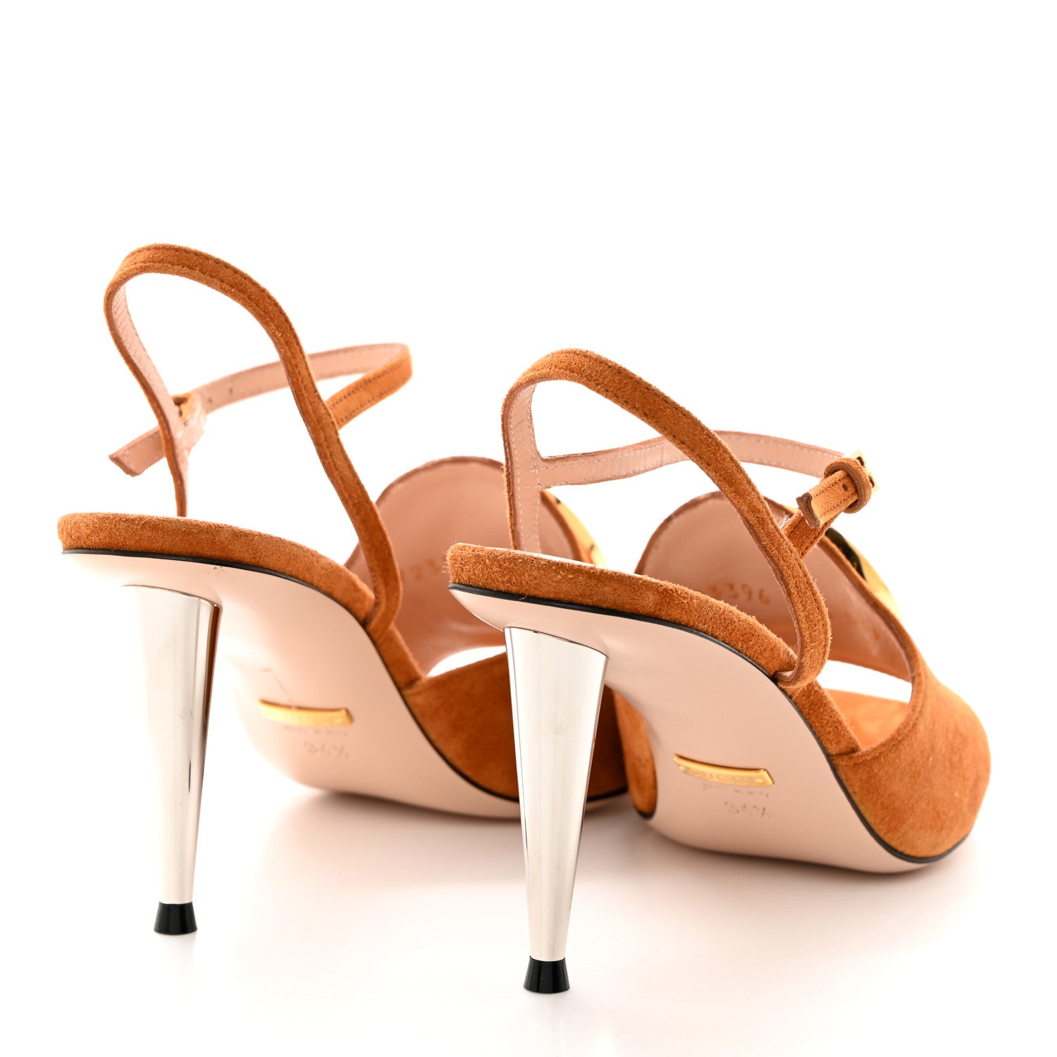 Gucci Suede Blondie 85mm Slingback Sandals 34.5 Cognac 4 of 9