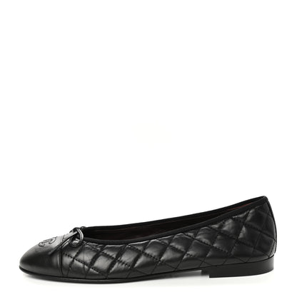 Chanel Aged Calfskin Quilted Cap Toe Ballerina Flats 41 Black 1 of 9