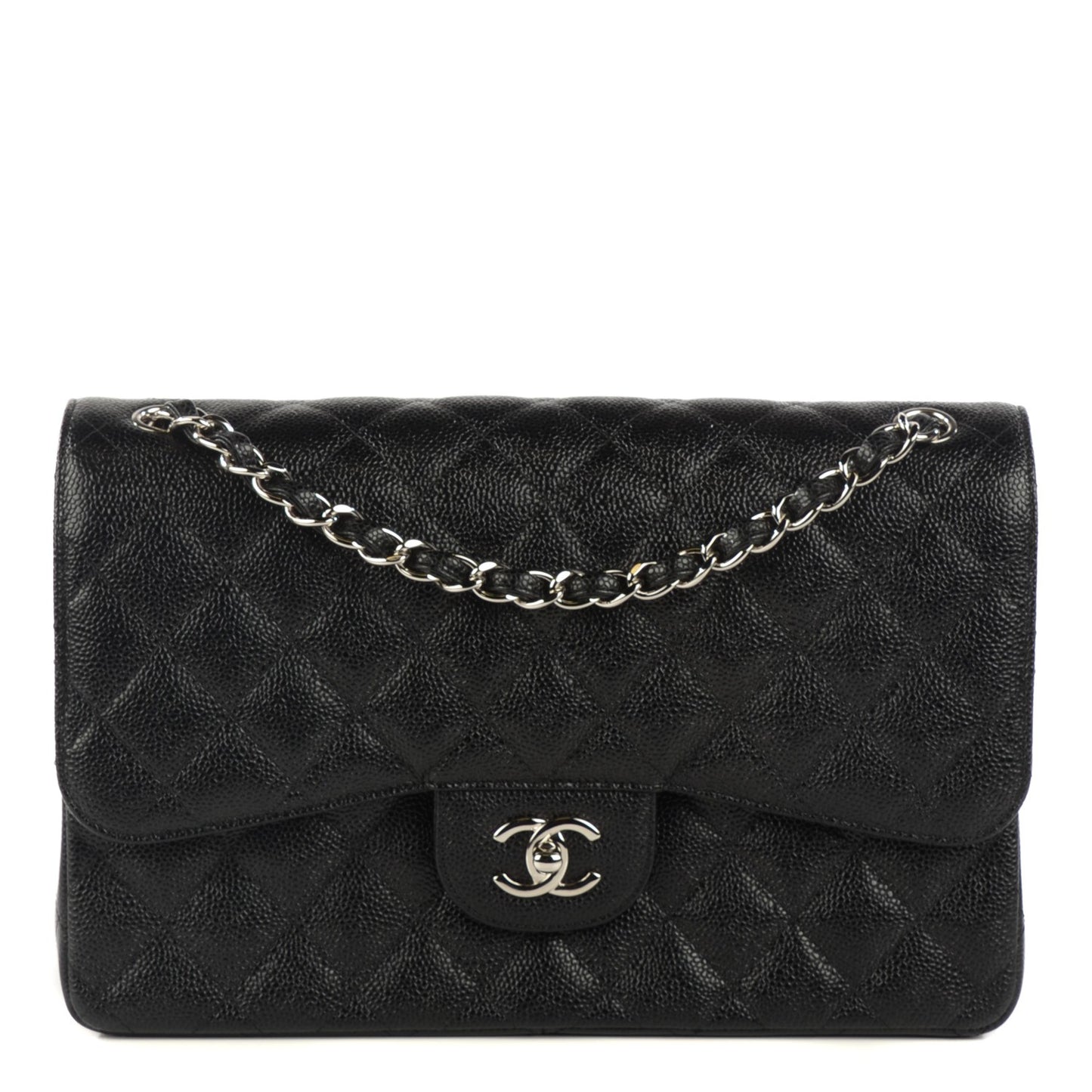 Caviar Quilted Jumbo Double Flap Black