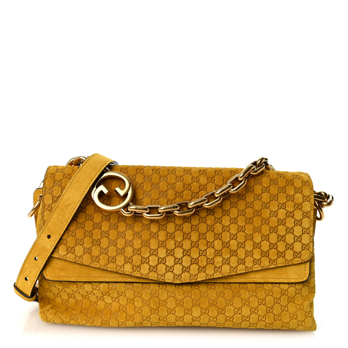 Micro GG Suede Medium Chain Shoulder Bag Yellow