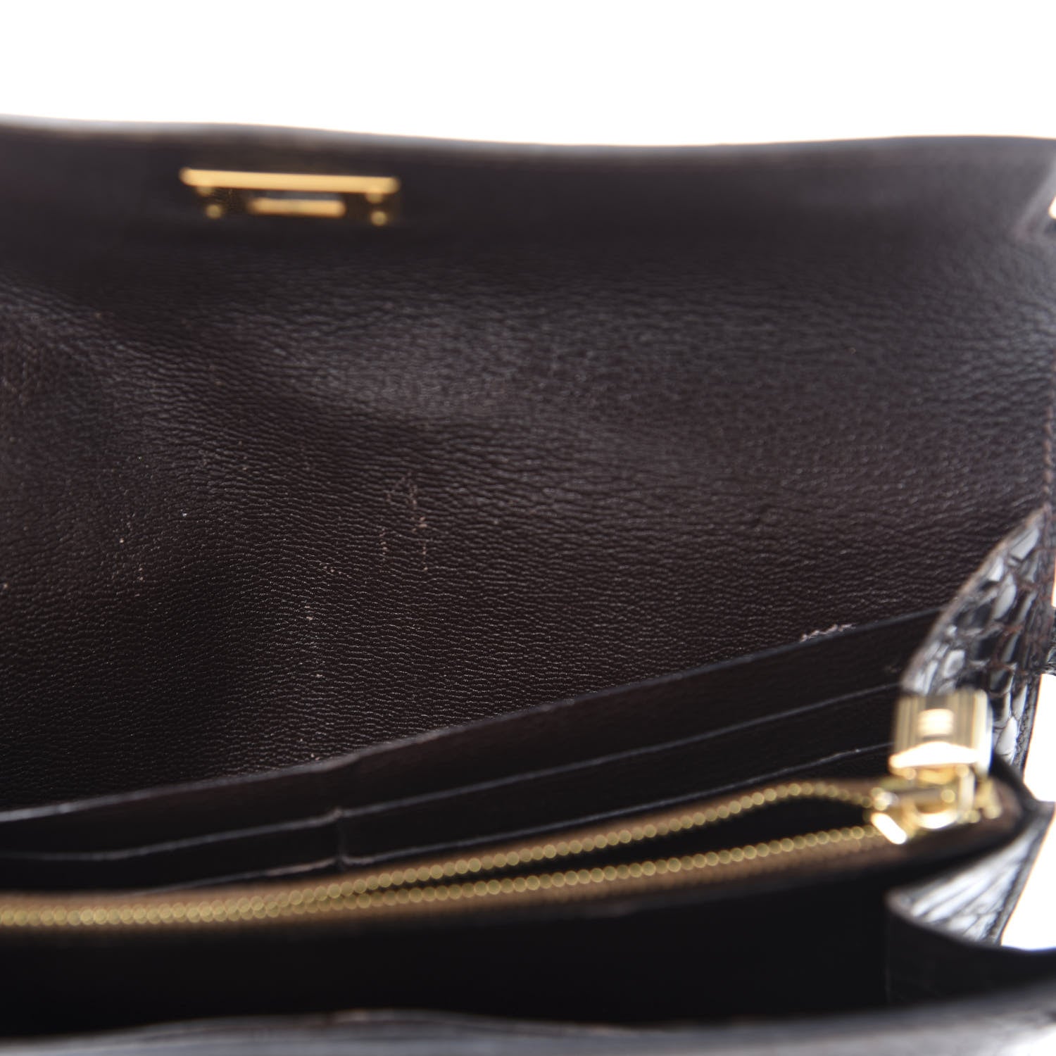 Hermes Matte Alligator Kelly Longue Wallet Chocolate 12 of 13