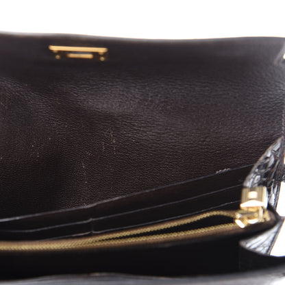 Hermes Matte Alligator Kelly Longue Wallet Chocolate 12 of 13