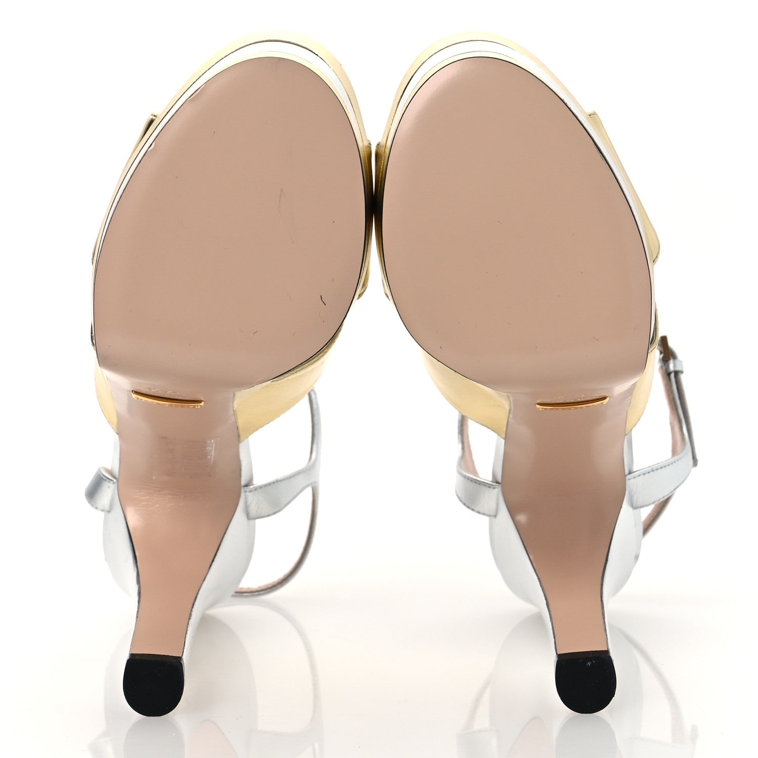 Gucci Metallic Nappa Double G 40/135mm Platform Sandals 37.5 Gold Silver 7 of 12