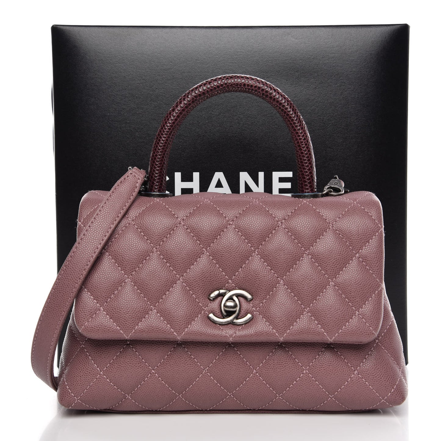 Caviar Lizard Quilted Mini Coco Handle Flap Pink