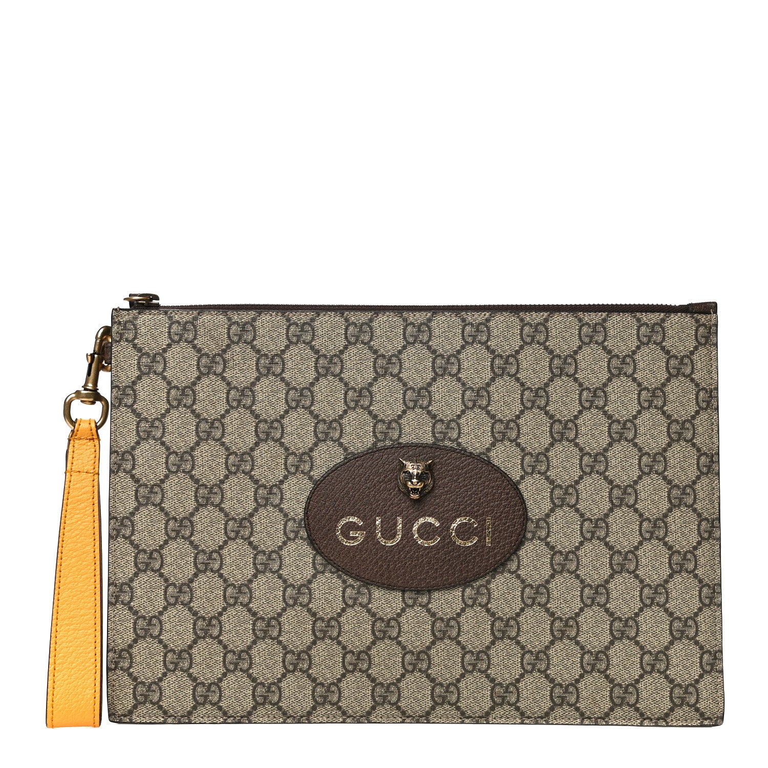 Gucci GG Supreme Monogram Neo Vintage Zip Wristlet Pouch Beige New Acero Crop 1 of 10