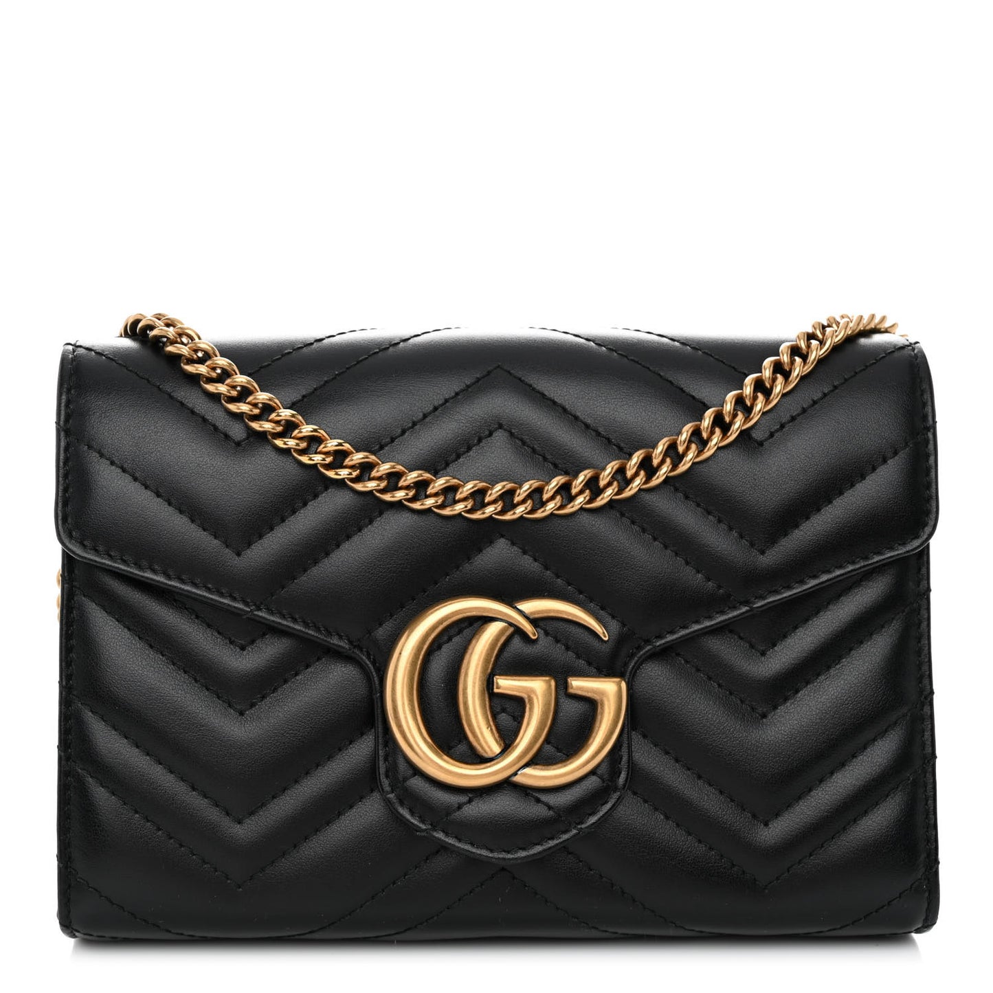 Calfskin Matelasse GG Marmont Chain Wallet Black