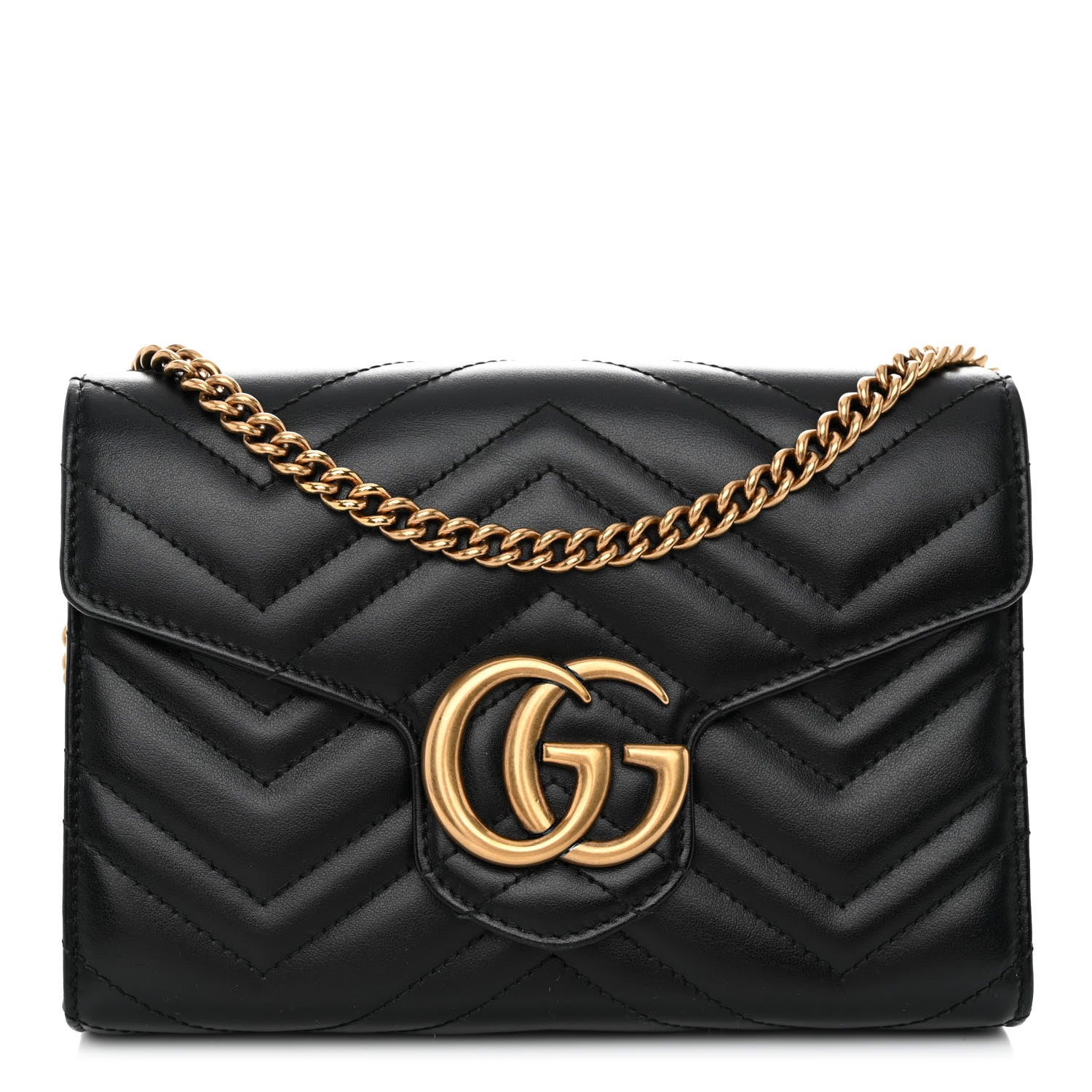 Gucci Calfskin Matelasse GG Marmont Chain Wallet Black 1 of 10