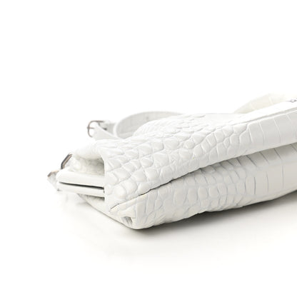 Balenciaga Shiny Supple Calfskin Logo Crocodile Embossed XL Cloud Clutch White 6 of 9