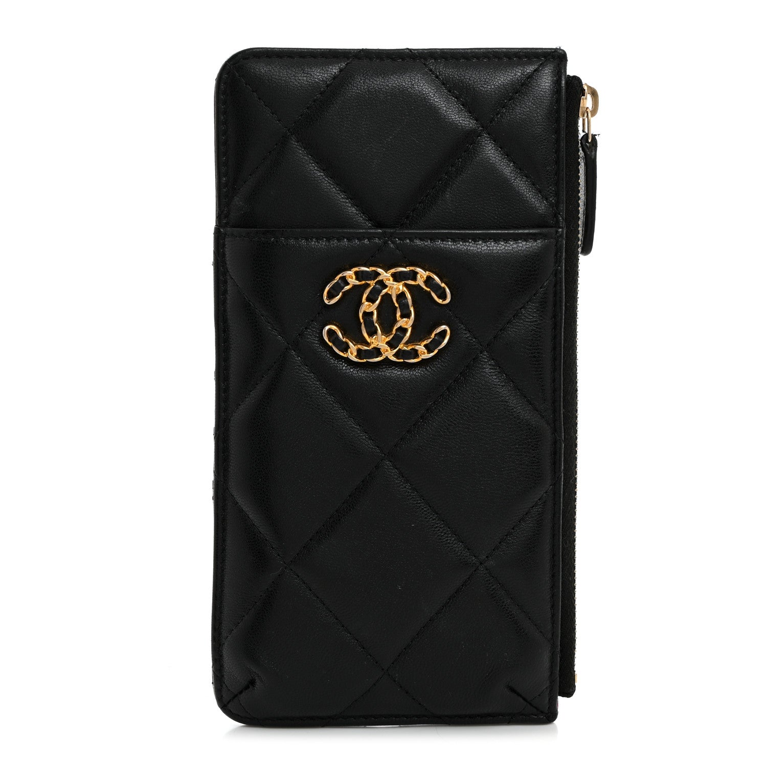 Chanel Goatskin Quilted Chanel 19 Flat Wallet Pouch Black 1 of 7